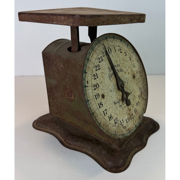 Vintage American Family Scale 25LB Green Farmhouse Decor Rusty Shabby Chic Metal - Picture 2 of 12